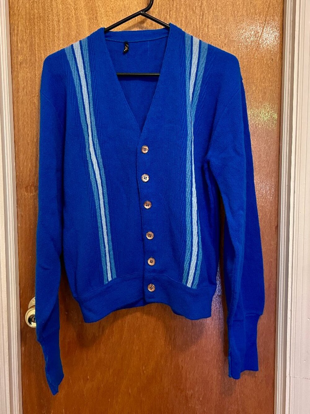 Vintage 60s / 70s cardigan bright blue striped men’s small